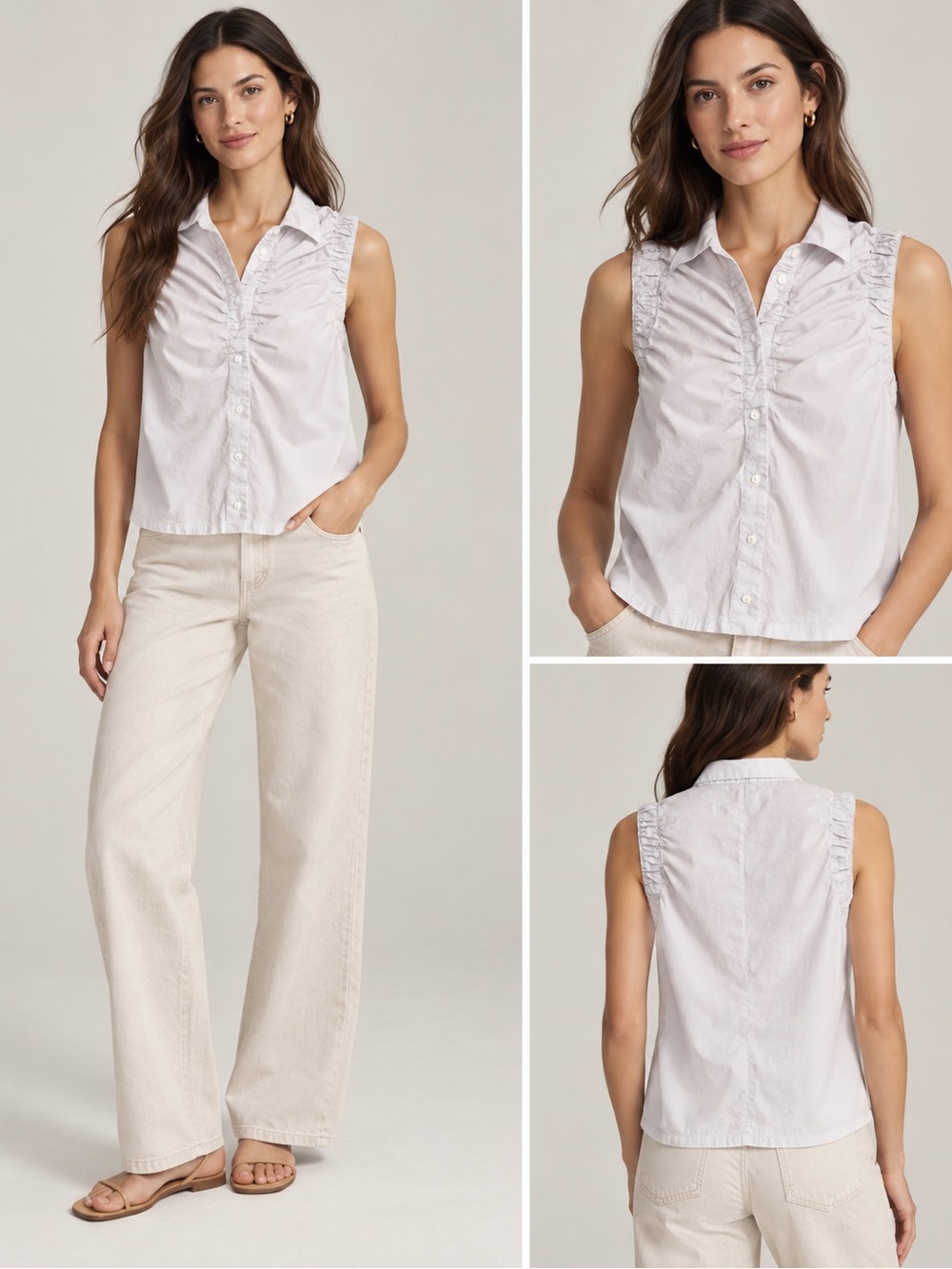 Rag & Bone Women’s White Sleeveless Ruched Button Front Blouse Size S